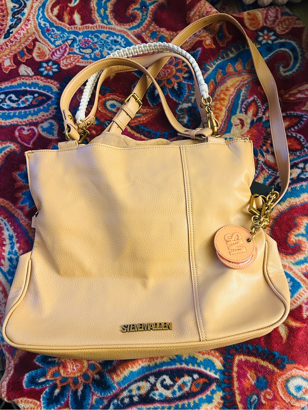Steve Madden Pale Yellow Leather Shoulder Tote with Charm